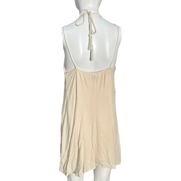 Maverick Sz S Boho Embroidered Rayon Mini Dress Cream Pink Beach Resort - Picture 2 of 8